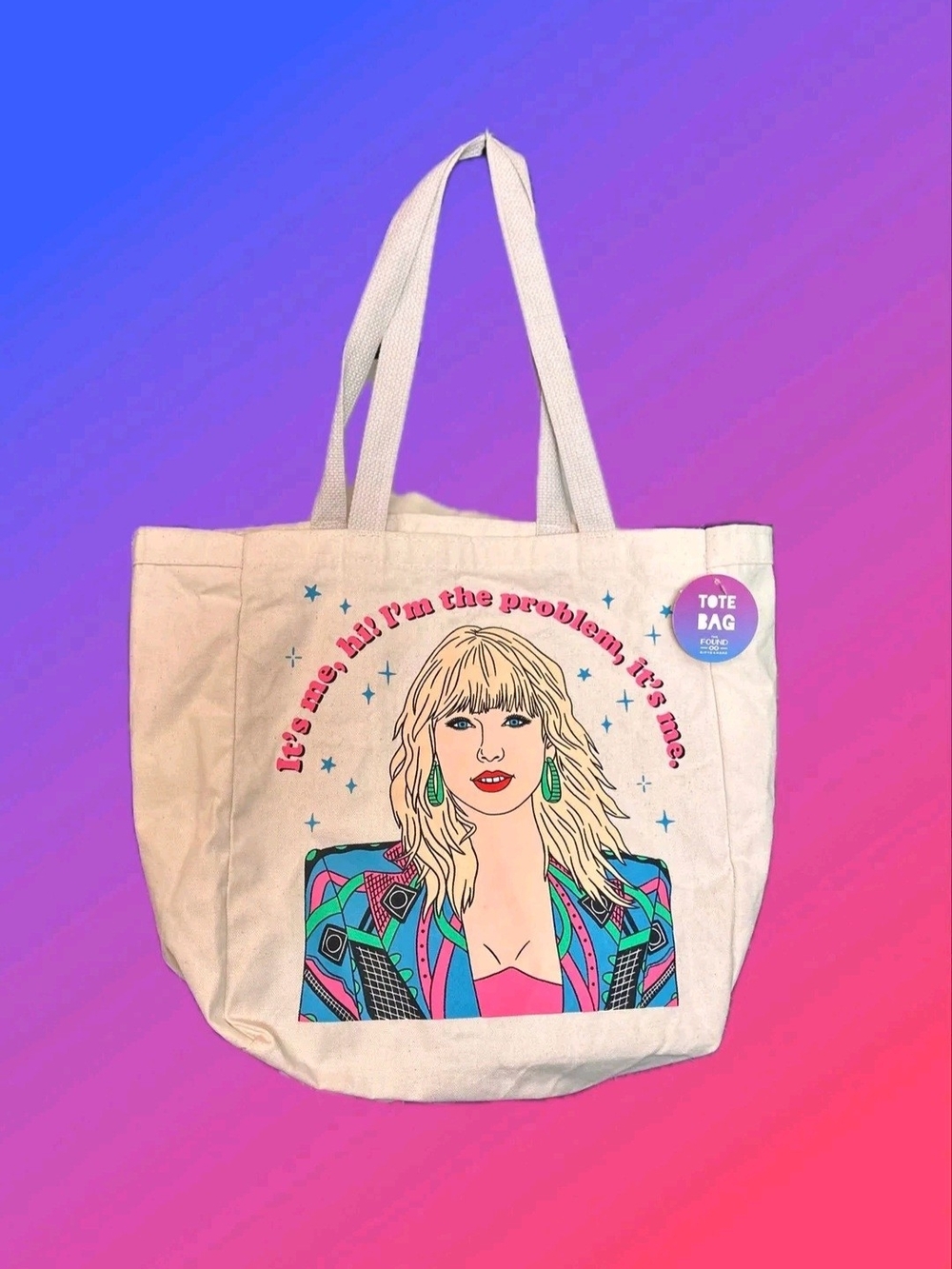 Taylor Swift Natural Canvas Tote with Multicolor Pop-Art Portrait
